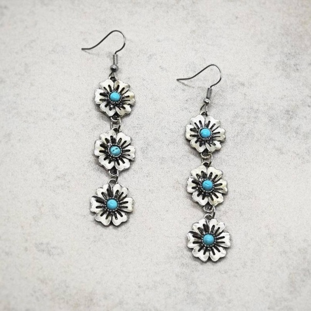 Silver Flower Dangle Earrings